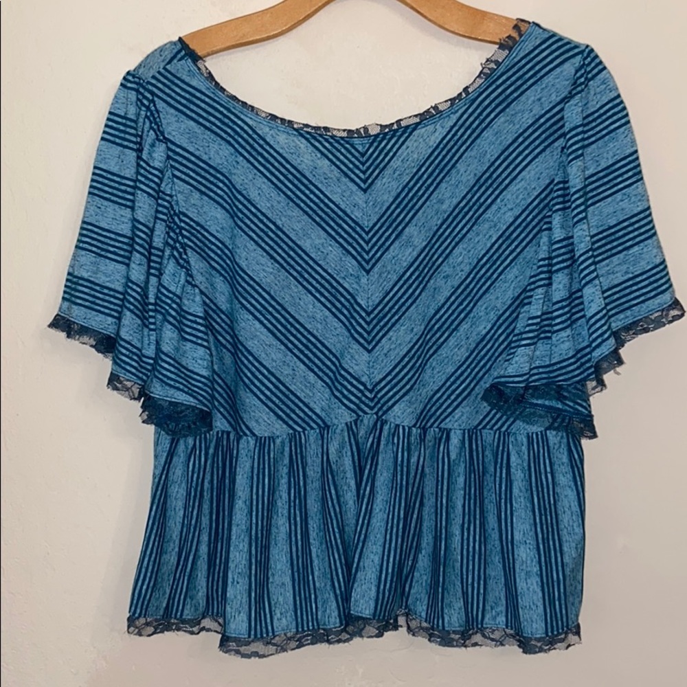 FREE PEOPLE Ruffle Striped Sleeve SMALL - Picture 5 of 6